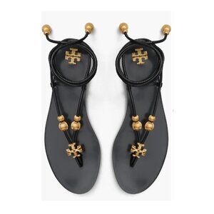 TORY BURCH Capri Flat Lace Up Sandal in Black/Gold Sz 10.5 - NIB!!